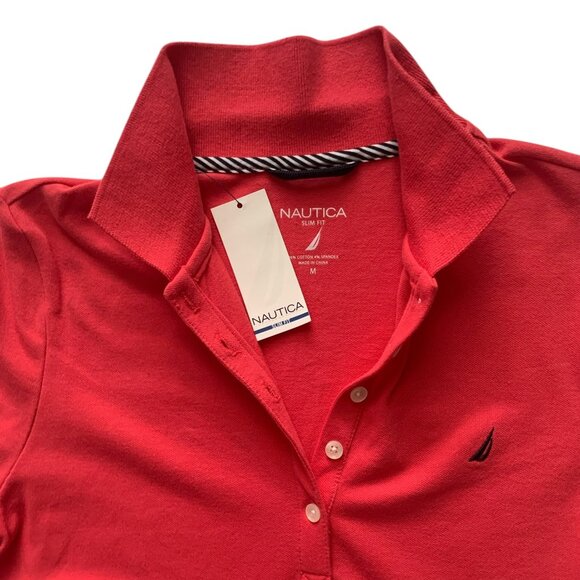 Nautica Slim Fit Womens Red Polo Top- Short Sleeve Collared Shirt- Med- NWT - Picture 9 of 9